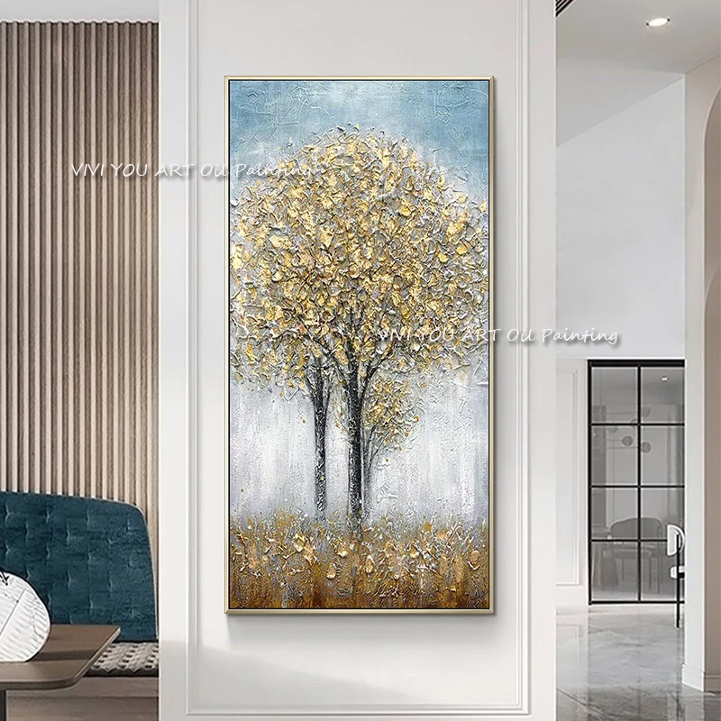 

The Best Yellow Tree Nature View Fall Wall Art Canvas Handpainted Cuadro Modern Abstract Painting Wall Pictures for School Room