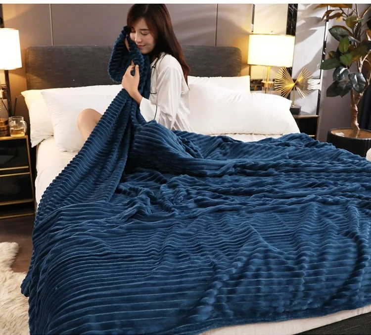Однотонные мягкие стеганые фланелевые одеяла для кровати покрывало в полоску