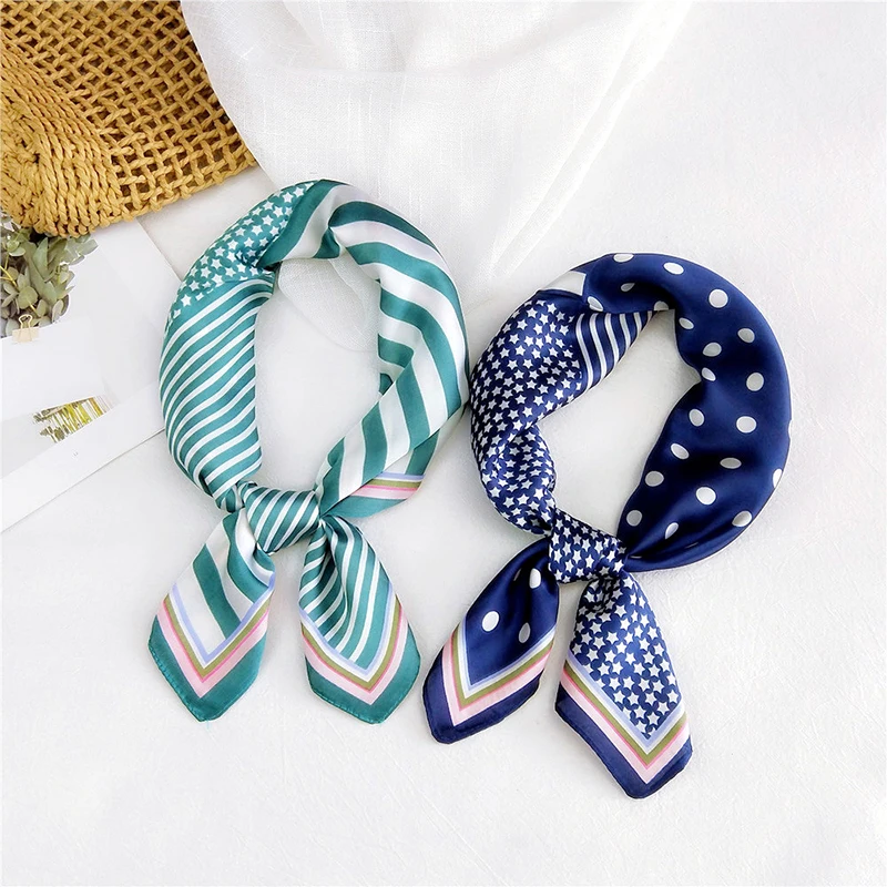 New Summer Neck Scarf Square Small Silk Satin Hair Scarfs Dot Print Shawls Wraps Skinny Scarves Handkerchief rings | Аксессуары для