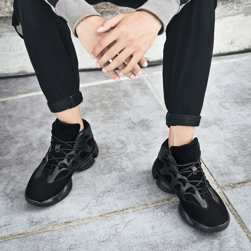 Мужская Черная повседневная обувь для прогулок Зимние теплые мужские спортивные