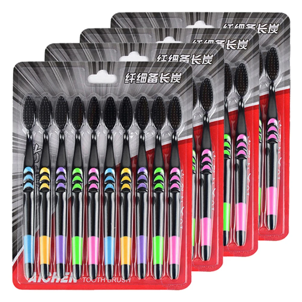 

10PC Pack Bamboo Charcoal Toothbrush Soft Hair Toothbrush for Oral Health Medium Soft Bristle Handle Toothbrush Oral Care Tools