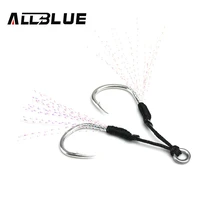 allblue 4pairslot metal jig assist hook with pe line feather solid ring jigging spoon saltwater fishhook for 5 80g lure