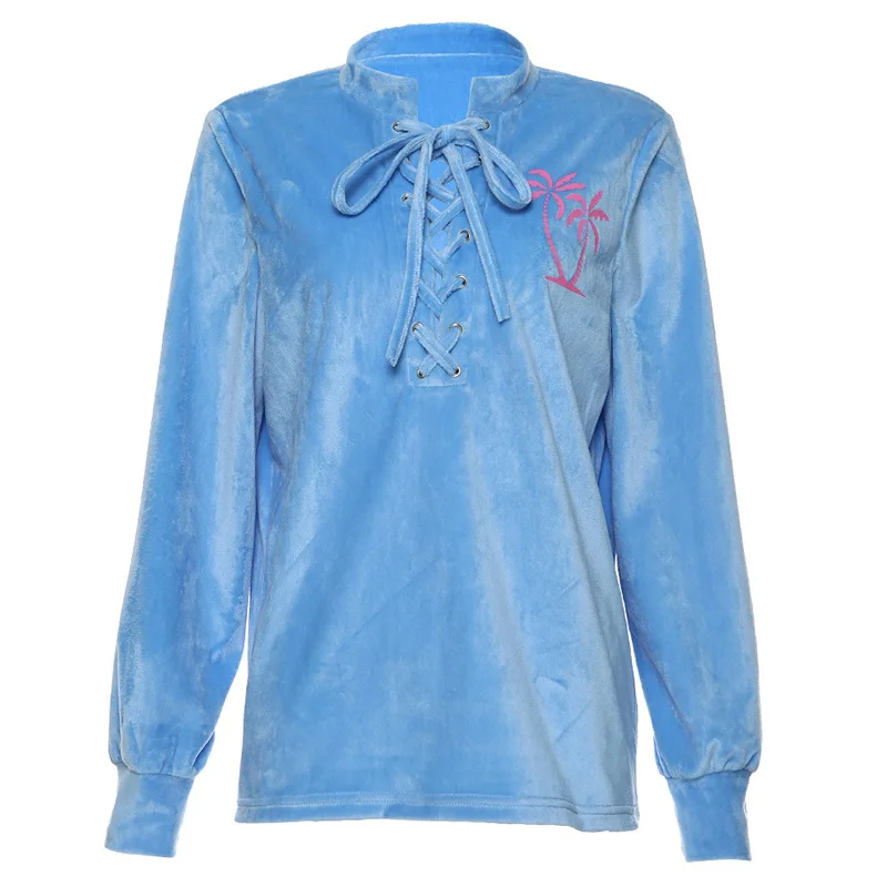 Толстовка Женская зимняя синяя полуоткрытый воротник Свободный Топ пуловер 2019