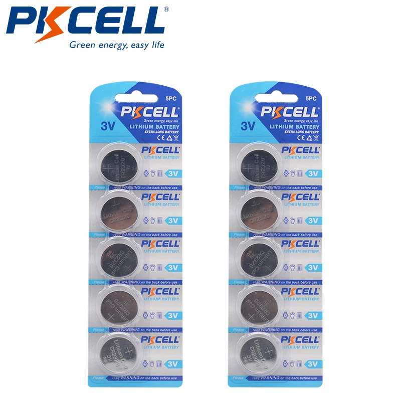 

10 шт./лот PKCELL CR2320 3V литиевые батареи DL2320 13Ah для часов, часов, калькуляторов, компьютеров
