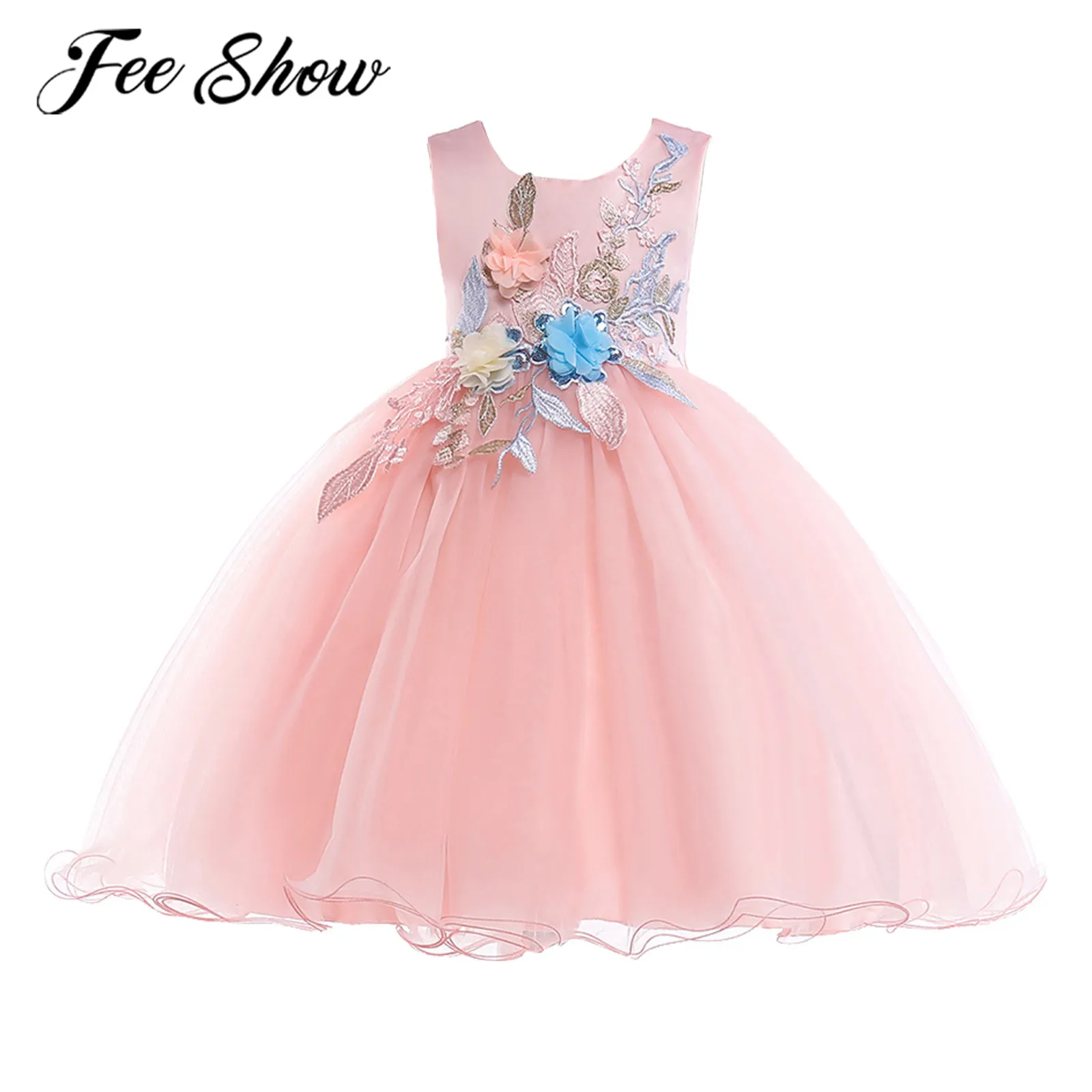 

Girls Summer Dress Kids Dresses for Girls 3D Flower Embroidered Dress Princess Flower Girl Elegant Party Dress for Wedding