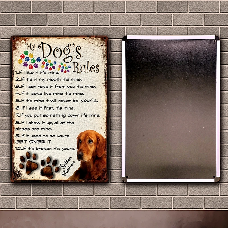 [Kelly66] My Dogs Rules Maltese для бульдога Чихуахуа Pug Boxer металлическая вывеска домашний