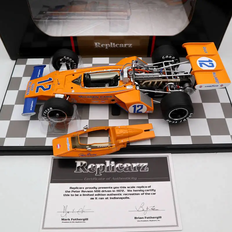 

Replicarz 1:18 For 1972 Indianapolis 500 Peter Revson #12 R184826 Orange Diecast Model Auto Gift Car Limited Edition Collection
