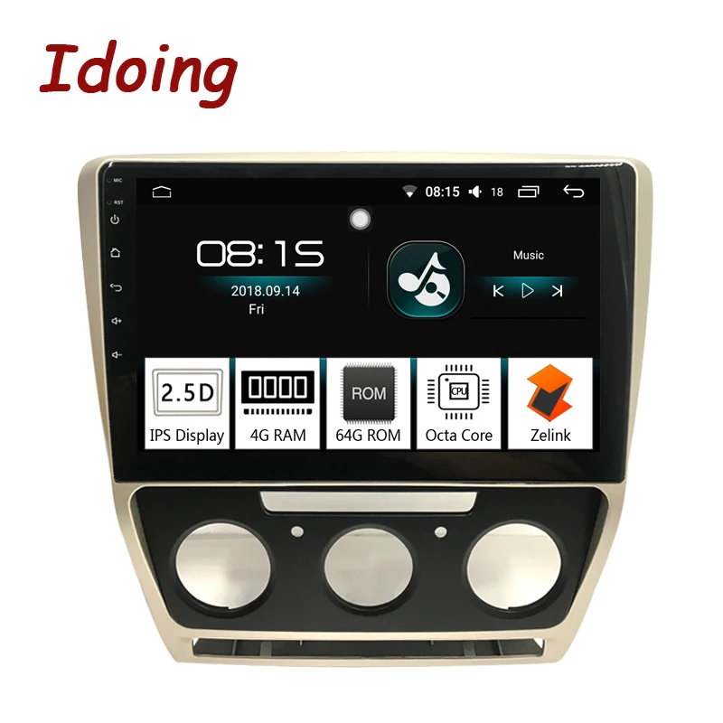 Автомобильный мультимедийный плеер Idoing 1DIN 10 2 дюйма 2.5D Android 8 0 4 Гб + 64 ГБ GPS