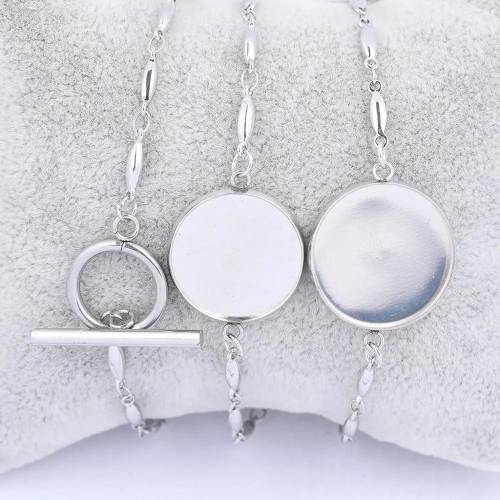 

5pcs Fit 12mm 14mm 16mm 18mm 20mm Cabochon Bracelet Base Setting Blanks Stainless Steel Chain Bracelets Bezels Diy
