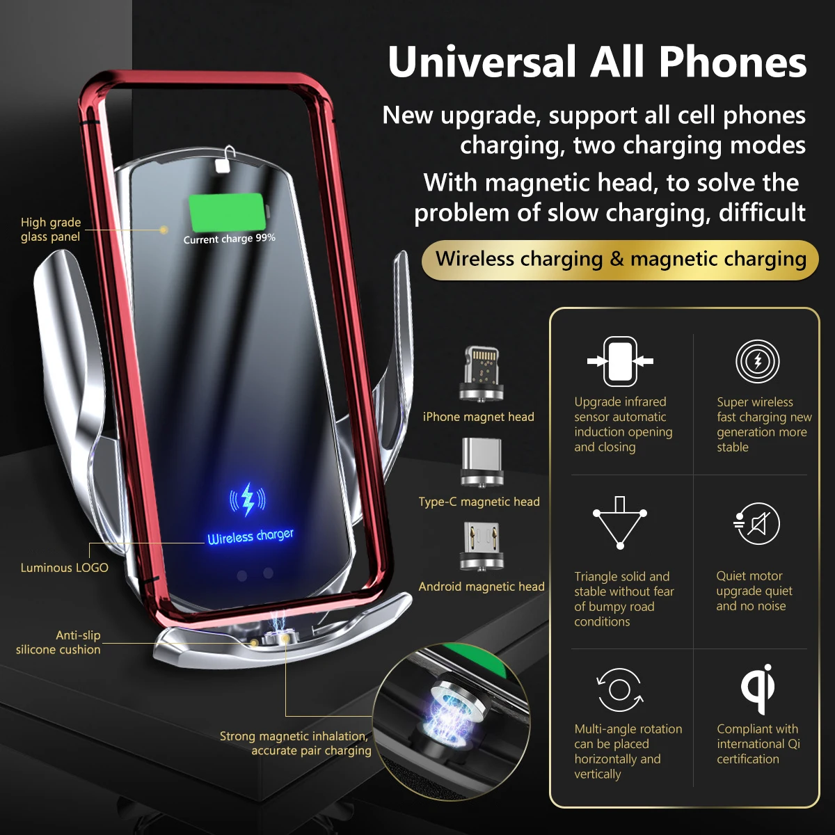 automatic clamping car wireless charger holder 15w qi car phone bracket for air vent mount intelligent infrared fast charger free global shipping