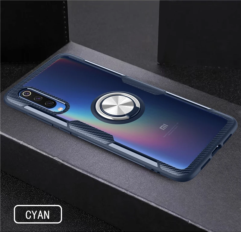 Прозрачный чехол для Xiaomi mi 9 8 SE mi 9 mi 8 mi 8 Pro Lite с кольцом и подставкой, прозрачный противоударный защитный чехол Xiaomi mi 9T mi 9 8 Pro - Цвет: Cyan