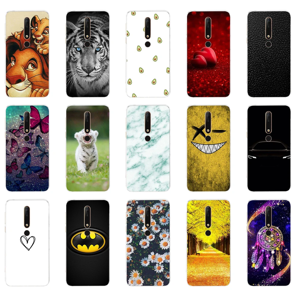 Silicon case for Nokia 6 6.1 soft tpu back phone cover shockproof printing Coque bumper housing | Мобильные телефоны и