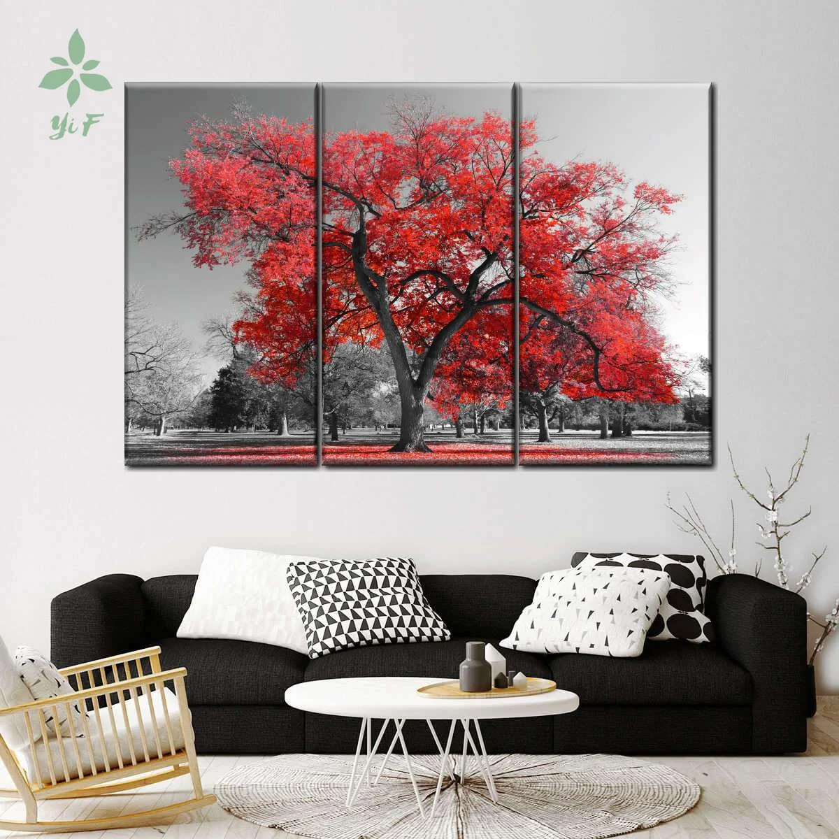 

Big Red Tree Multi Panel 3 Piece Canvas Home Wall Decoration Oil Painting