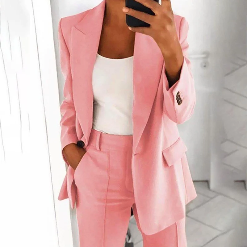 

2021 Korean Women's Pink Blazers Women Streetwear Coat Jacket Button Pocket Solid Office Lady Elegant Blazer Only Blazer G2543