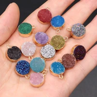 natural druzy agates pendant necklace charms golden plated round agates pendant for jewelry making diy necklace size 12x15mm