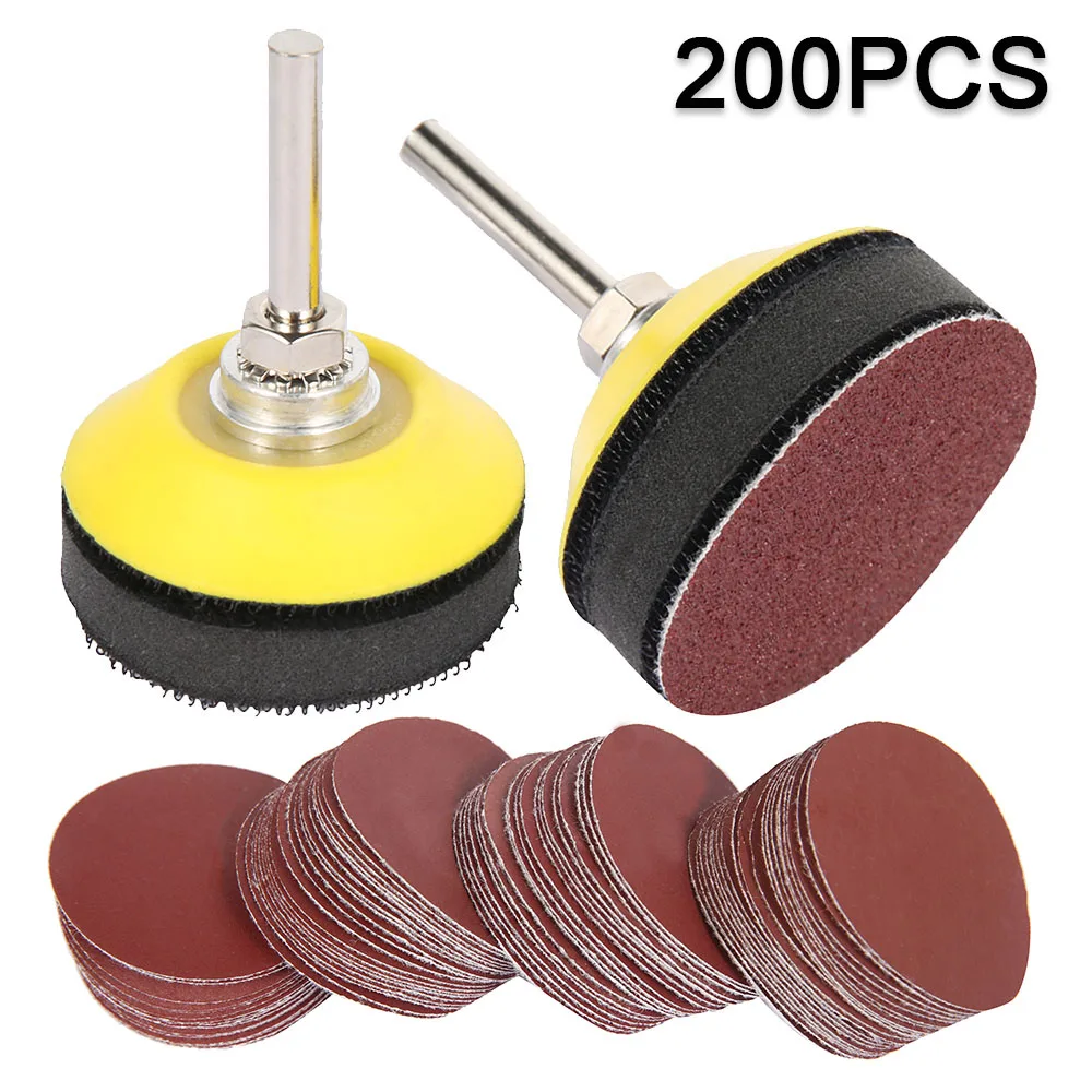 

200 шт. 50 мм 2-дюймовый шлифовальный диск, шлифовальные диски, бумага зернистости 80-3000 с 1 абразивной полировочной пластиной + хвостовик 1/4 дюйма для роторного станка