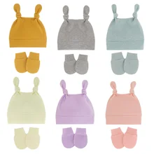 Ensemble de gants en coton pour nouveau-né, 24 couleurs, Bonnet et Bonnet pour bébé, accessoires pour enfants, filles et garçons