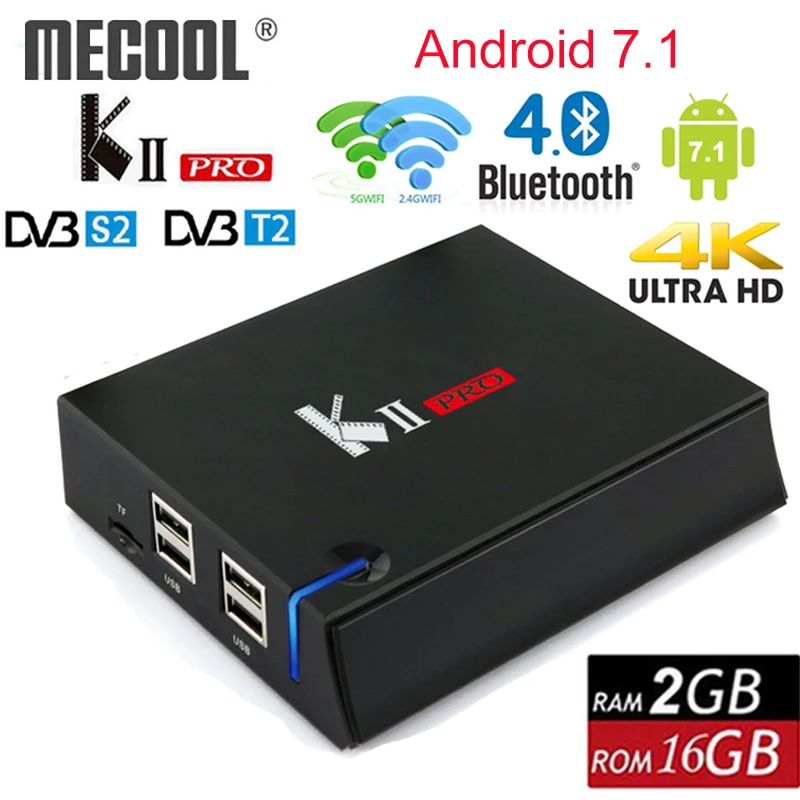 MECOOL KII PRO Android 7,1 Smart tv Box DVB-S2 DVB-T2 2 ГБ+ 16 Гб 4 к медиаплеер двойная поддержка Wifi CCCAM Clines телеприставка