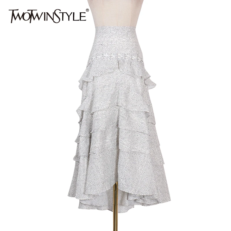 TWOTWINSTYLE Casual Wave Point Ruffle Skirts For Women High Waist Ankle Length Pleated Skirt Female 2020 Spring Clothing Fashion | Женская