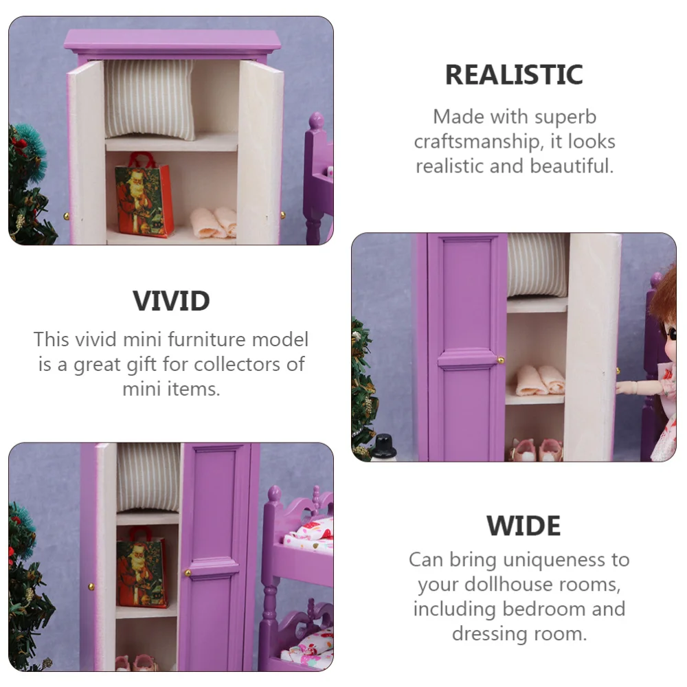 

Miniature Wooden Wardrobe Mini Simulation Furniture Durable Accessory
