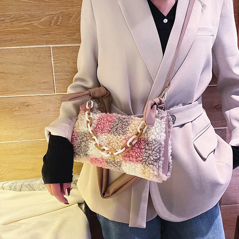 Новинка 2019 зимняя женская сумка через плечо маленькая плюшевая шерстяная