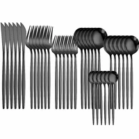 36pcs mirror cutlery set black forks knives spoon tableware stainless steel dinnerware set kitchen dinner set black dropshipping