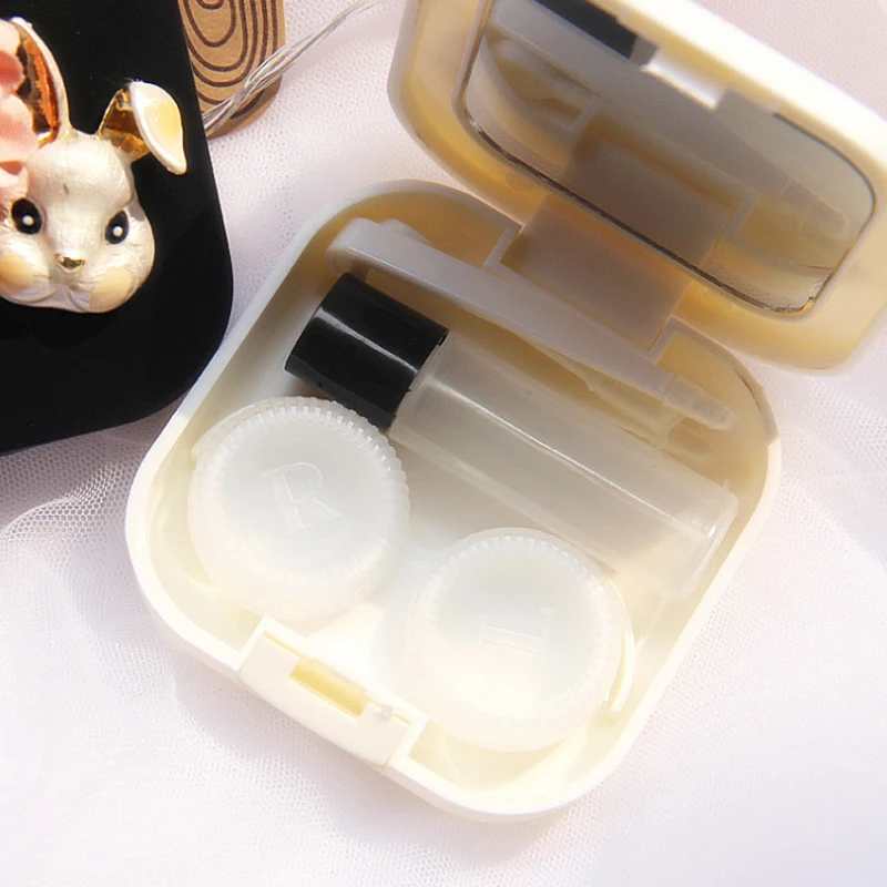 

Lovely Rabbit Mini Mirror Contact Lens Travel Case Animal Lenses Box Holder Container For Cosmetic Contact Lens Etui Lunette