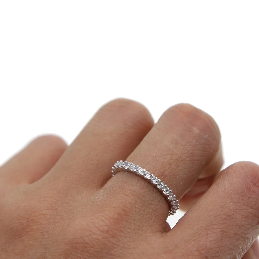 2021 Серебро cz Кольцо Вечности проложить 2 мм фианит обручальное кольцо 100% 925 пробы