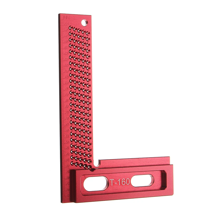 

160mm/200m Hole Positioning Metric Measuring Ruler Carpenter Scriber Aluminum Alloy Red Woodworking Square For Hole Line Drawing
