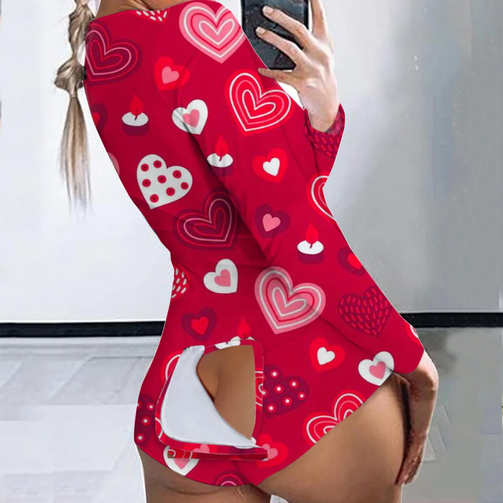 

Button Short Pajama Women Sleepwear Jumpsuit Lingerie Sexy Women Bodysuit Long Sleeve Deep V Neck Bodycon Slim Leotard Bodysuit