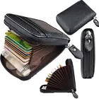 Модный мужской кошелек из натуральной искусственной кожи, кредитница, тонкий винтажный бумажник на молнии с блокировкой по RFID, черный, кофейный, синий цвета