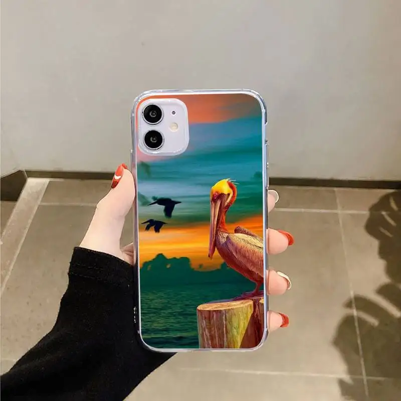 

Pelican bird animal Phone Case Transparent for iPhone 6 7 8 11 12 s mini pro X XS XR MAX Plus
