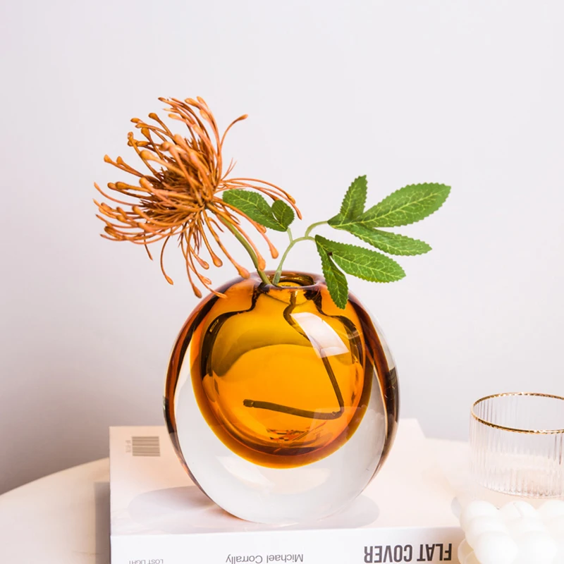 

Nordic Colored Glass Vase Light Luxury Mini Vases Decoration Home Decoration Simplicity Vases Living Room Decoration Flower Pot