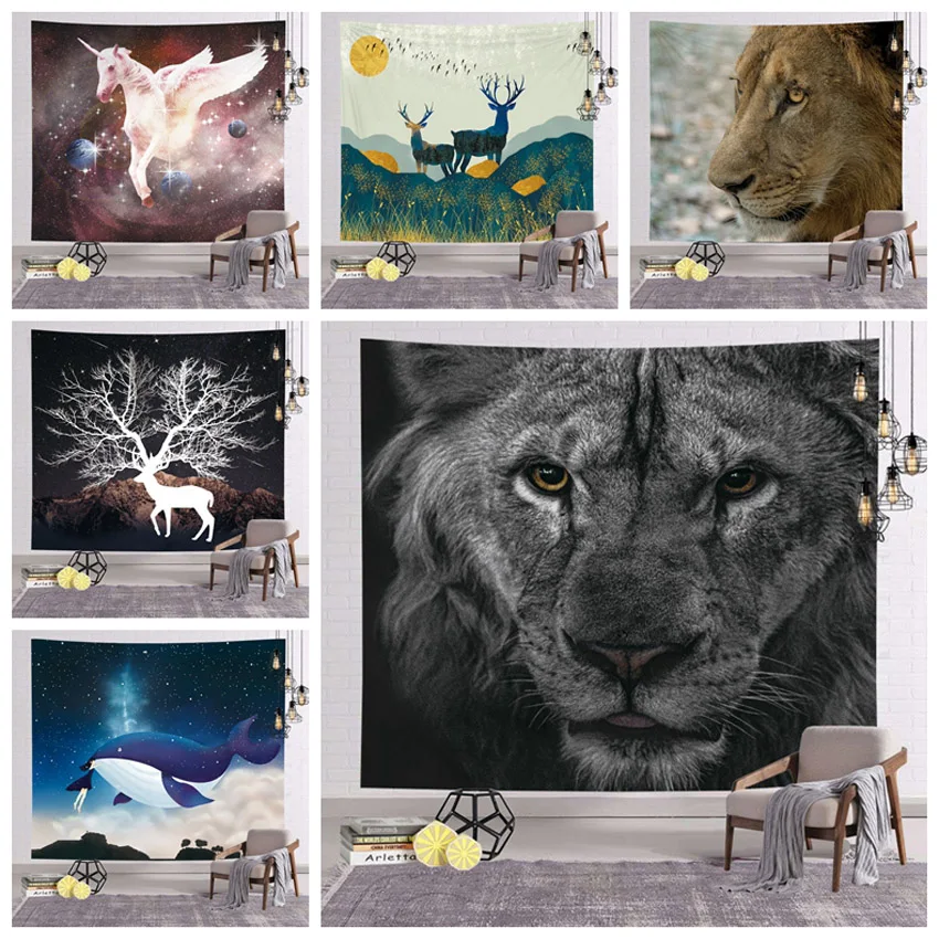

lion tapestry printed painting art tapestry psychedelic animal Cartoonwall hanging beach towel Home Decoration tapestry