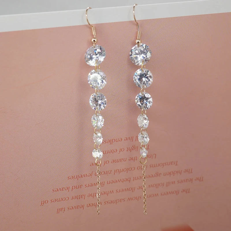 Bling AAA циркониевый камень CZ Висячие серьги для женщин Роскошные невесты Золото Серебро Цвет Длинные Серьги Brincos Bijoux Свадебные ювелирные изделия