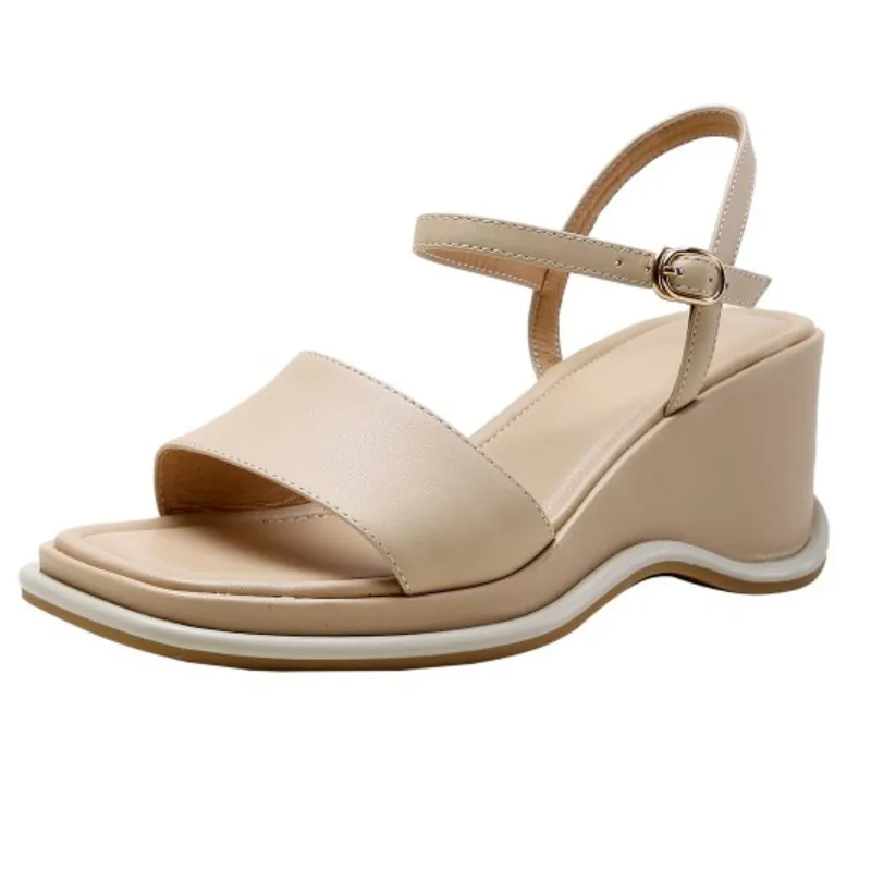

Fanyuan Summer Women Wedges Heels Sandals Ladies Casual Sandals Open Toe White Shoes Wedge Heel 6cm Leather Gladiator Sandals