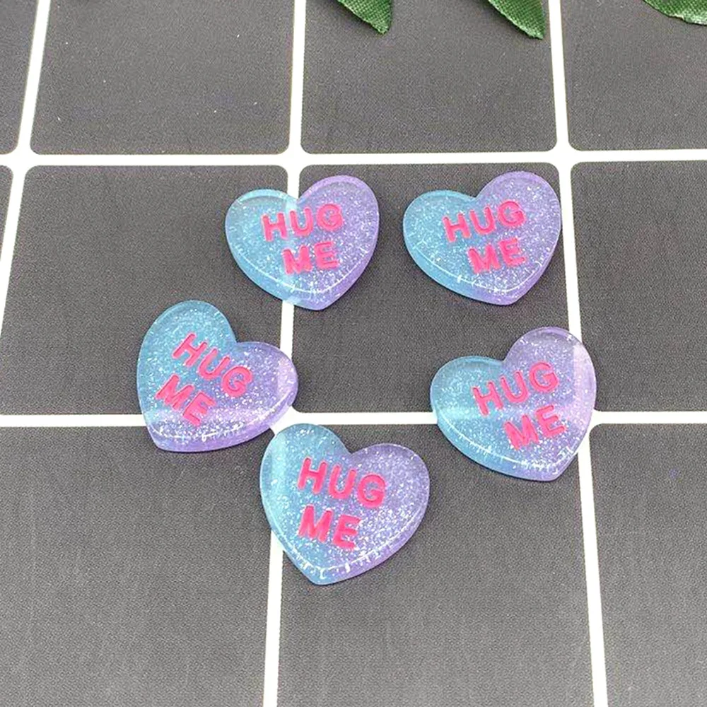 

New Resin Glitter Colorful Heart Flatback Cabochons For Hair Bow Centers DIY Scrapbooking Decor
