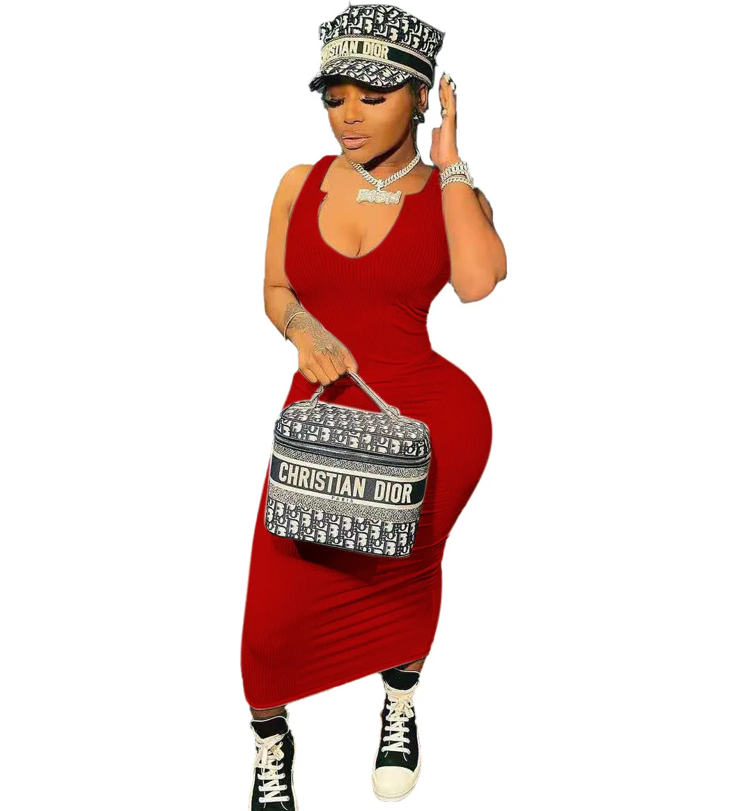 

New Women Solid Sexy V-neck Rib Slim Sleeveless Vest Camisole Long Summer Dress Vestidos