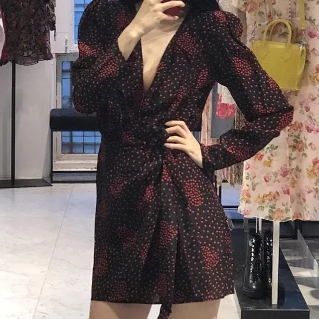 

Women Dress 2019 New Sexy V-neck Small Love Print Dress