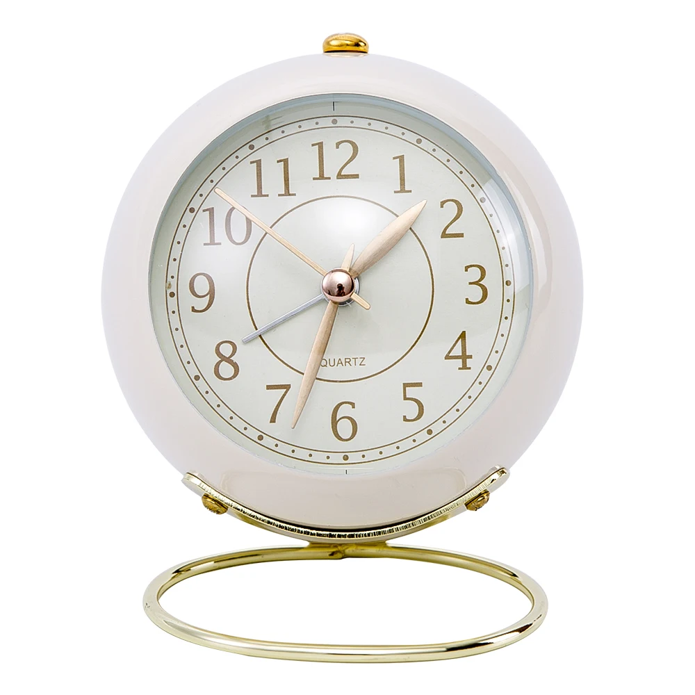

European Metal Desk Alarm Clock Vintage Silent Mute Battery Operated Table Alarm Clocks Creative Bedside Ornaments For Kids