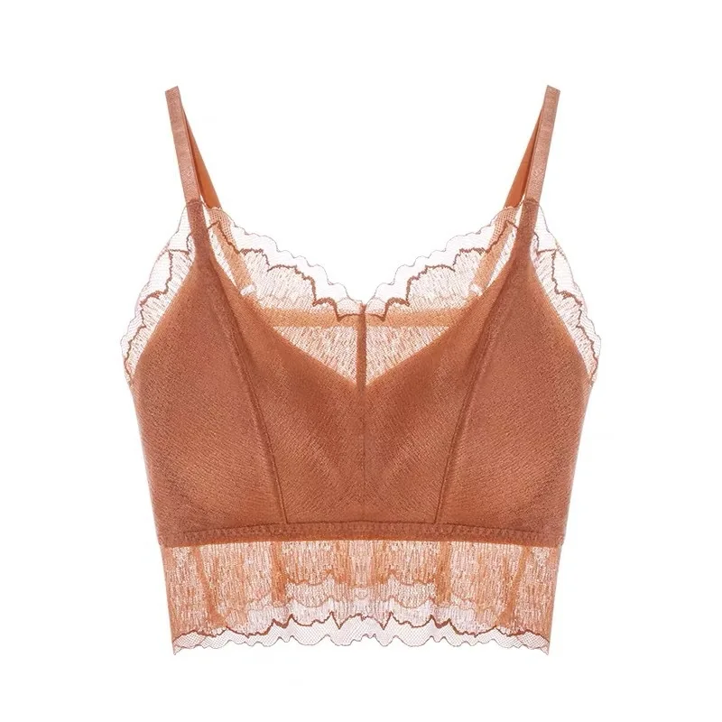 

New Comfortable seamless bra without steel ring vest lace sexy bra beautiful back large size underwear