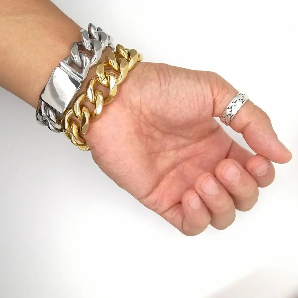 

Cuban Chain Trend Titanium Steel Golden Cuban Bracelet Men and Women Simple Street Bracelet Hip-hop Jewelry