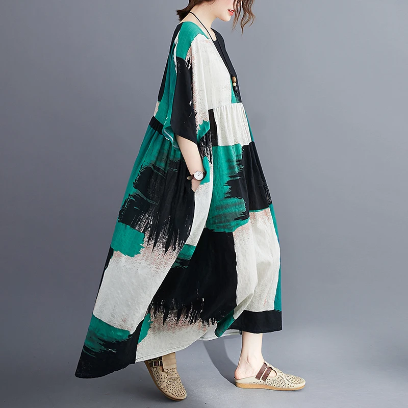 Женское длинное платье с круглым вырезом коротким рукавом | Женская одежда