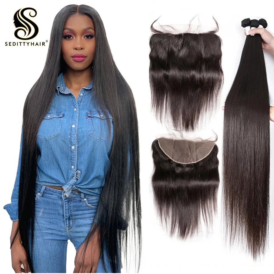Seditty волос 28 30 дюймов бразильские Прямые Натуральные кудрявые пучки с закрытием