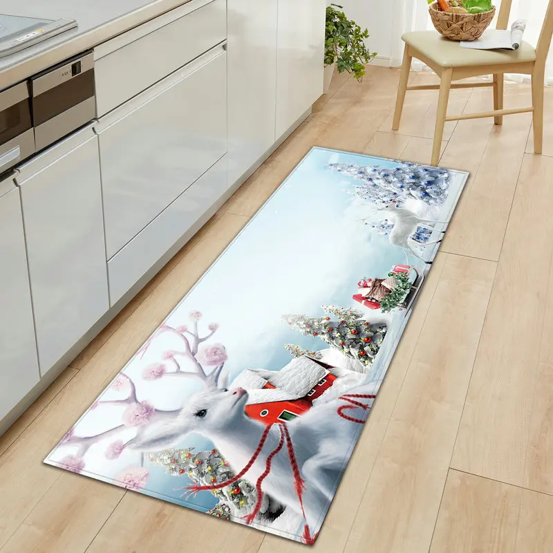 

Christmas Pattern Kitchen Mat Bedroom Entrance Doormat Living Room Carpet 3D Home Floor Decoration Bathroom Non-Slip Rug