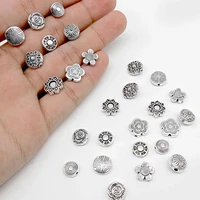20pcs alloy flat round beads charms flower round spacer beads for diy bracelet necklace jewelry making wholesale
