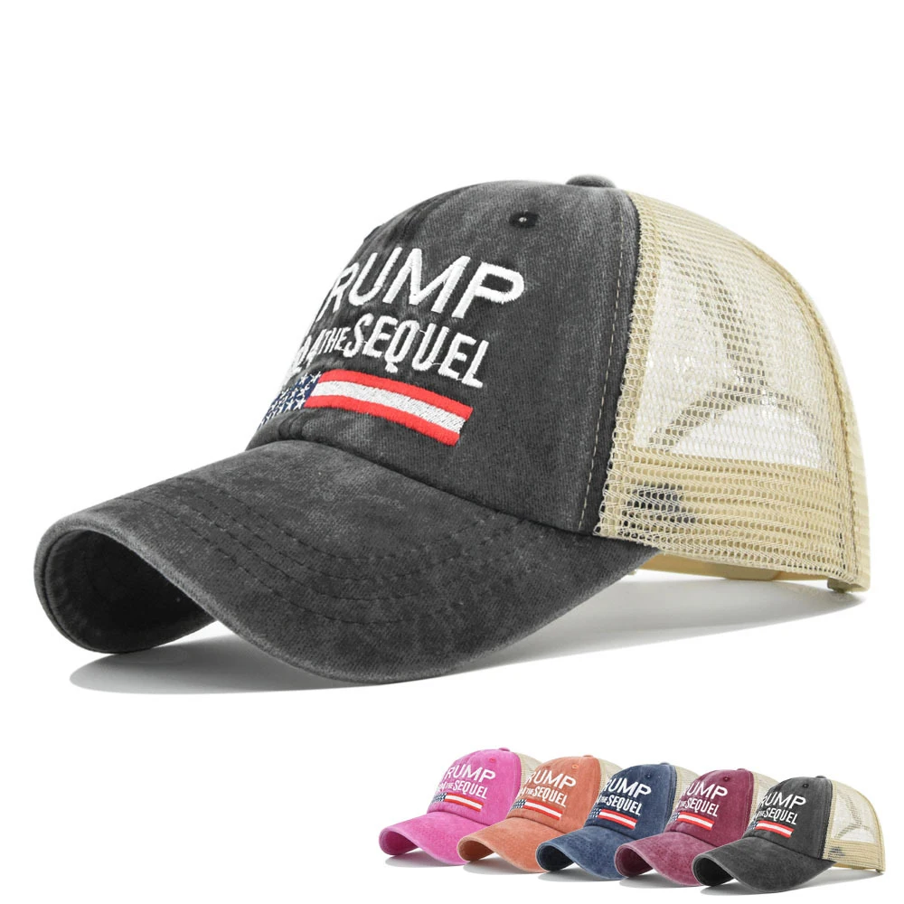 

Летняя новая промытая хлопковая бейсболка с вышивкой Трампа 2024 американская президентская шляпа Трампа Республиканская шляпа MAGA сетчатая шляпа