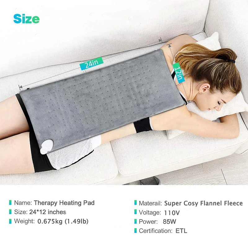 

Bellavie Electric Heating Pad for Body Moist and Dry Heat Therapy King Size Fast Heat Auto Off 3 Heat Settings12*24"US Plug 110V