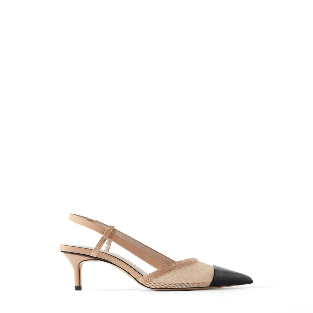 

same new women's shoes in summer of 2019 mesh open heel high heel shoes with light mouth color matching and pointed back