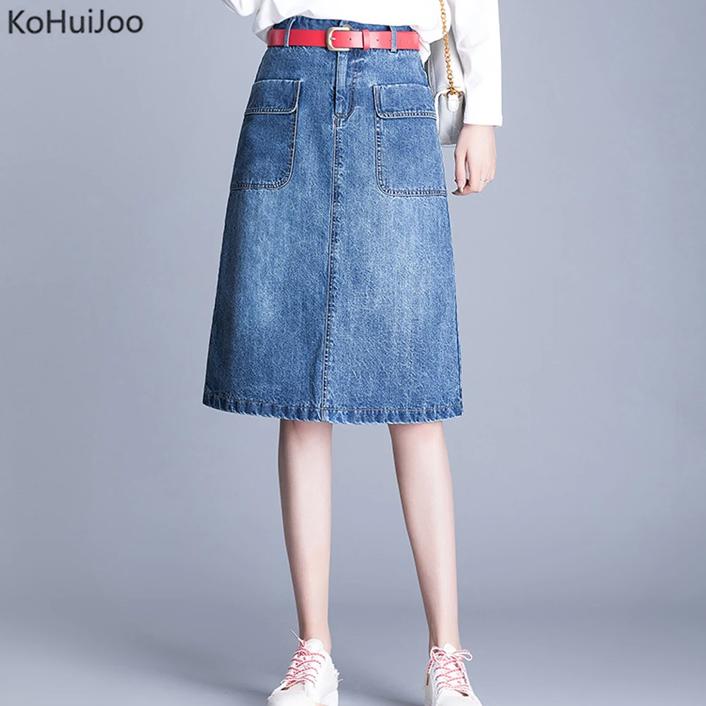 Летняя джинсовая женская юбка с высокой талией и карманами Повседневная тонкая